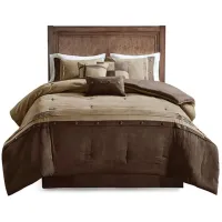 Olliix by Madison Park Brown California King Boone 7 Piece Faux Suede Comforter Set