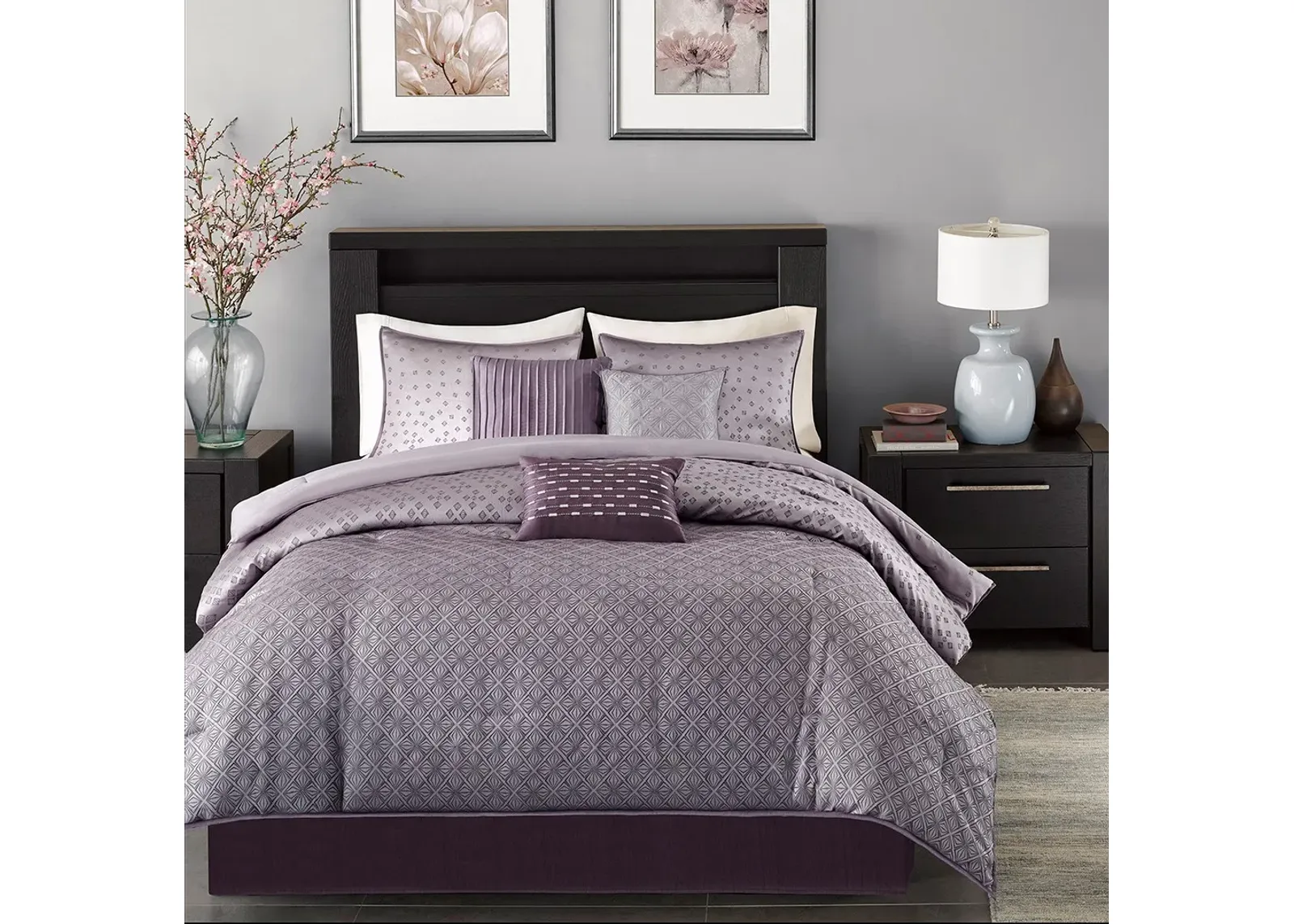 Olliix by Madison Park Biloxi 7 Piece Purple Queen Comforter Set