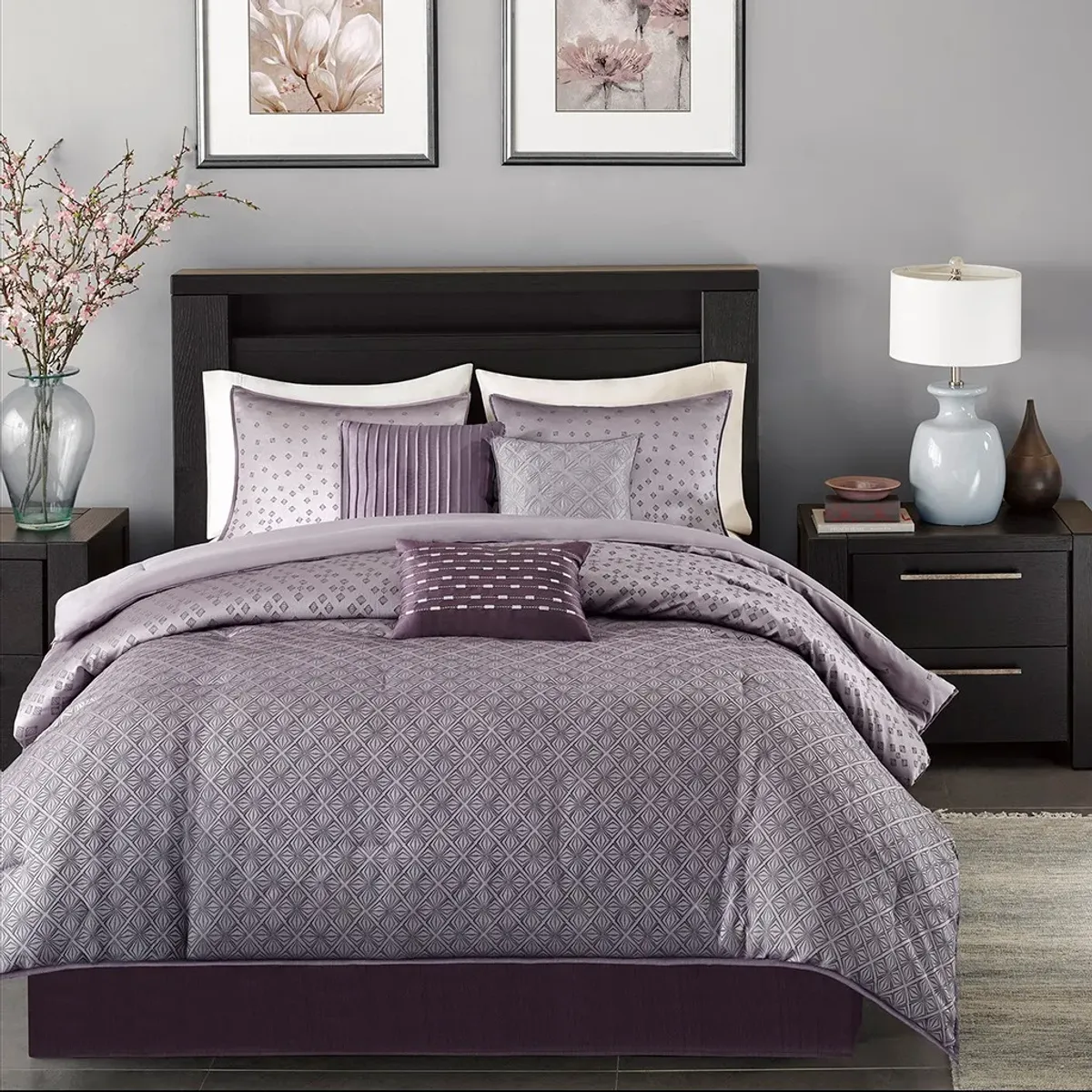 Olliix by Madison Park Biloxi 7 Piece Purple Queen Comforter Set