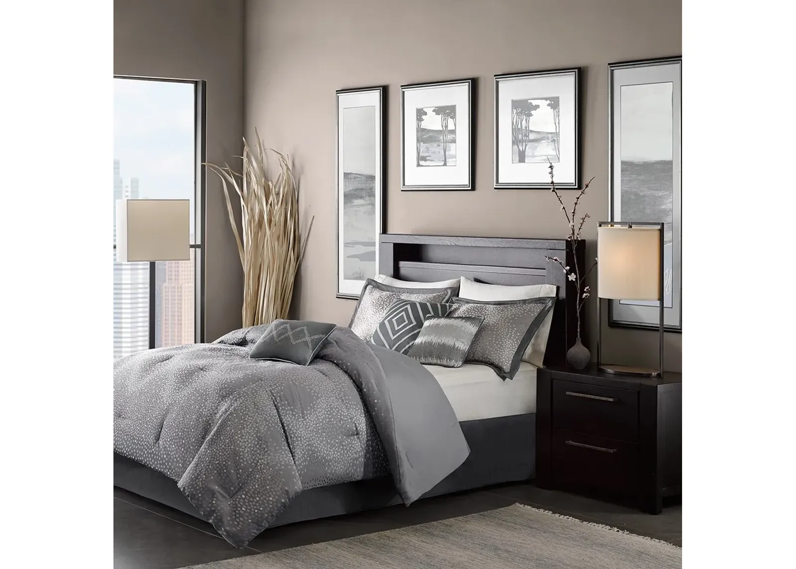 Olliix by Madison Park 7 Piece Grey Queen Quinn Comforter Set