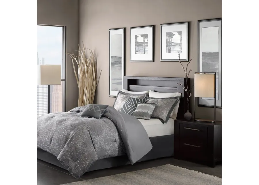 Olliix by Madison Park 7 Piece Grey King Quinn Comforter Set