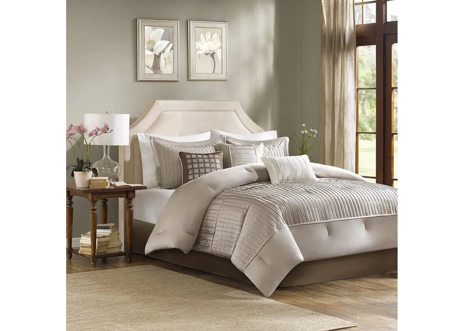 Olliix by Madison Park Trinity 7 Piece Taupe Queen Comforter Set