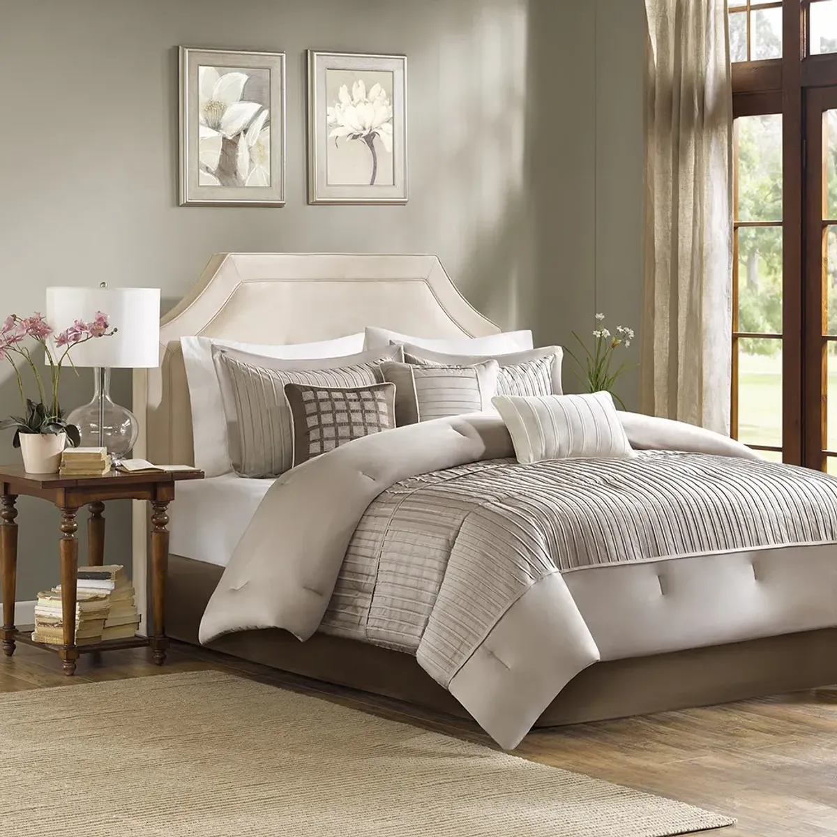 Olliix by Madison Park Trinity 7 Piece Taupe Queen Comforter Set