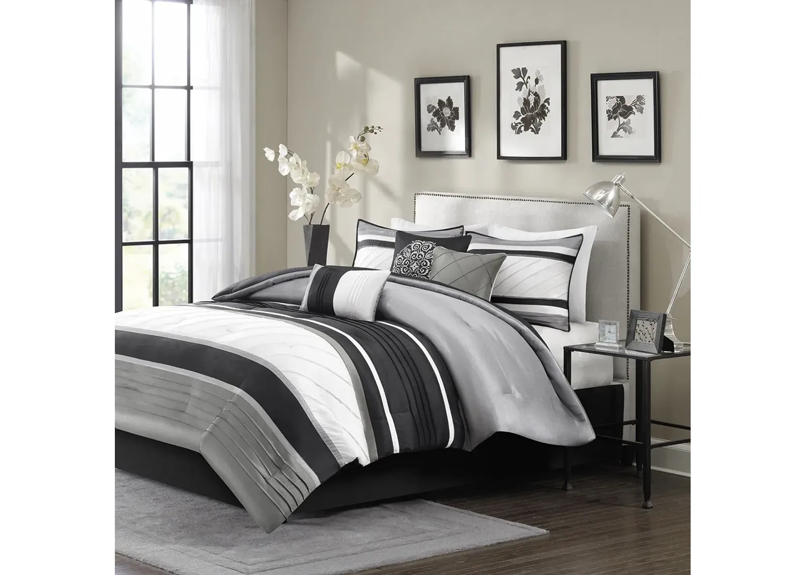 Olliix by Madison Park 7 Piece Grey Queen Blaire Comforter Set