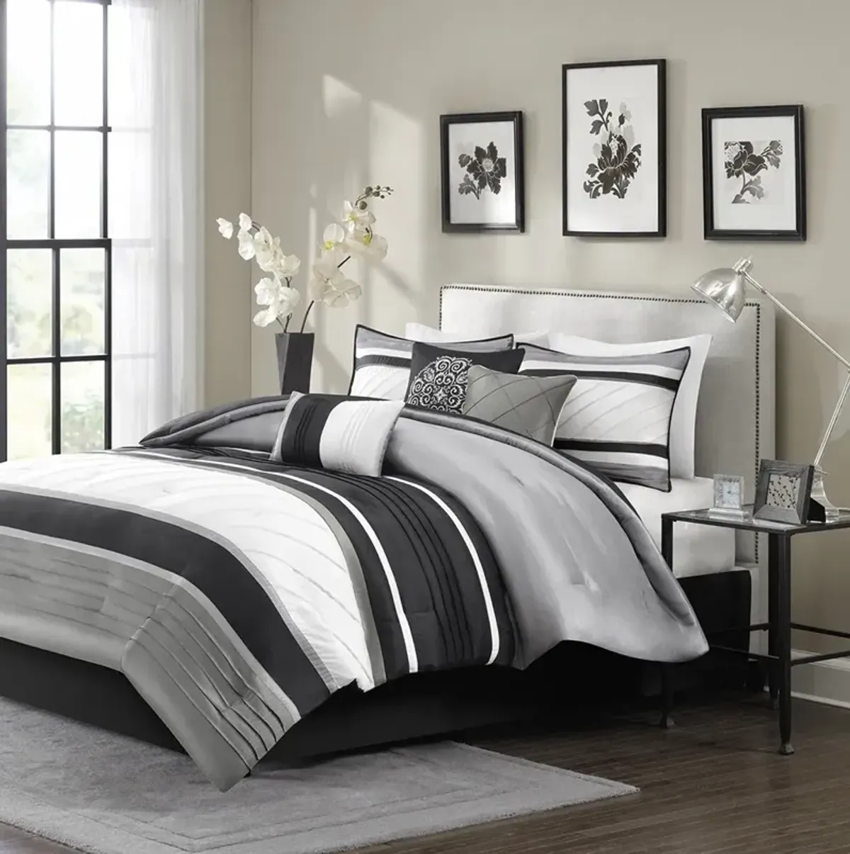 Olliix by Madison Park 7 Piece Grey Queen Blaire Comforter Set