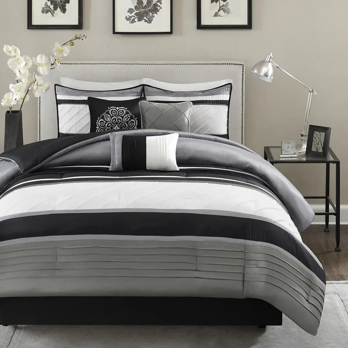 Olliix by Madison Park 7 Piece Grey King Blaire Comforter Set