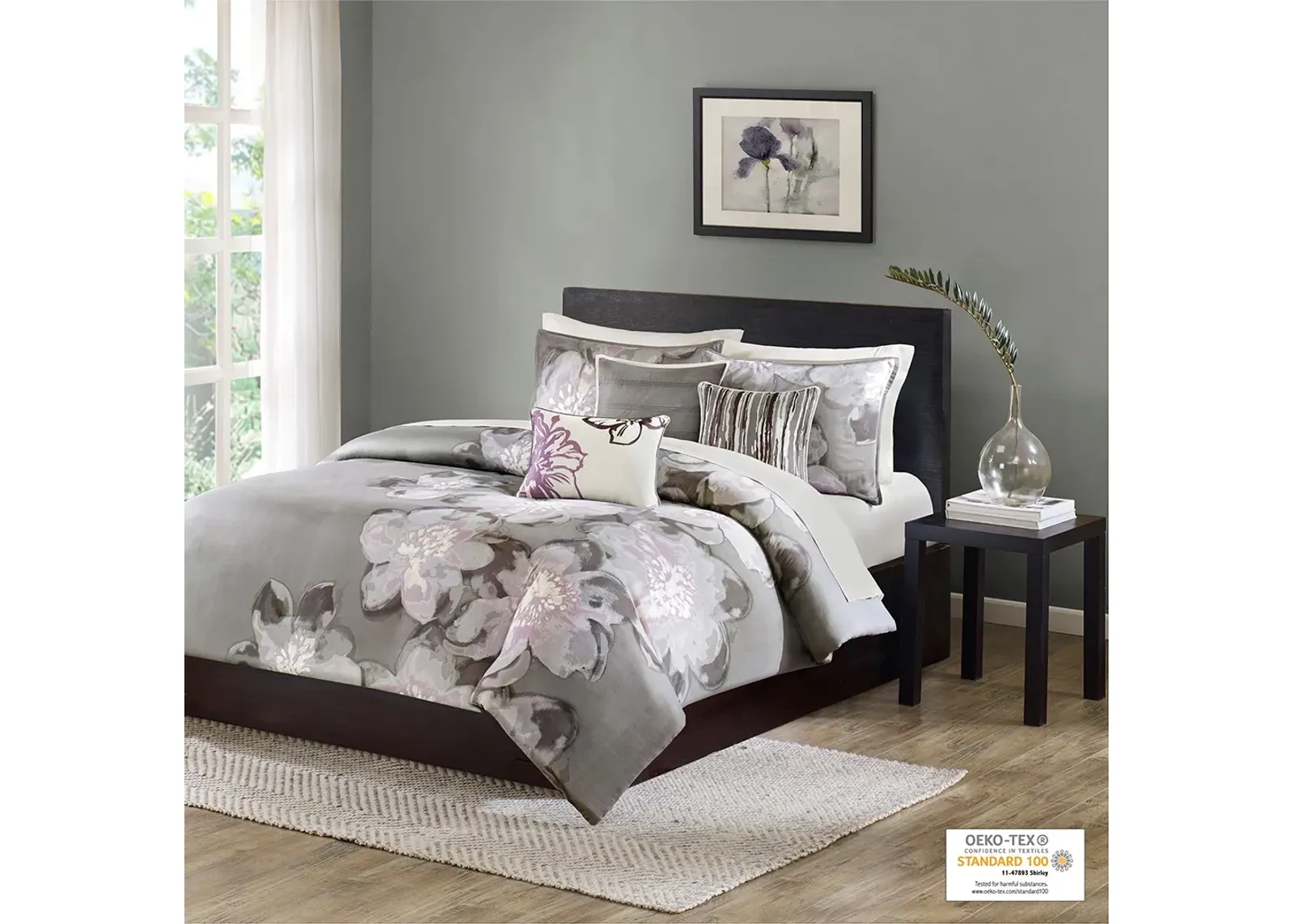 Olliix by Madison Park 6 Piece Grey Queen Serena Printed Duvet Cover Set