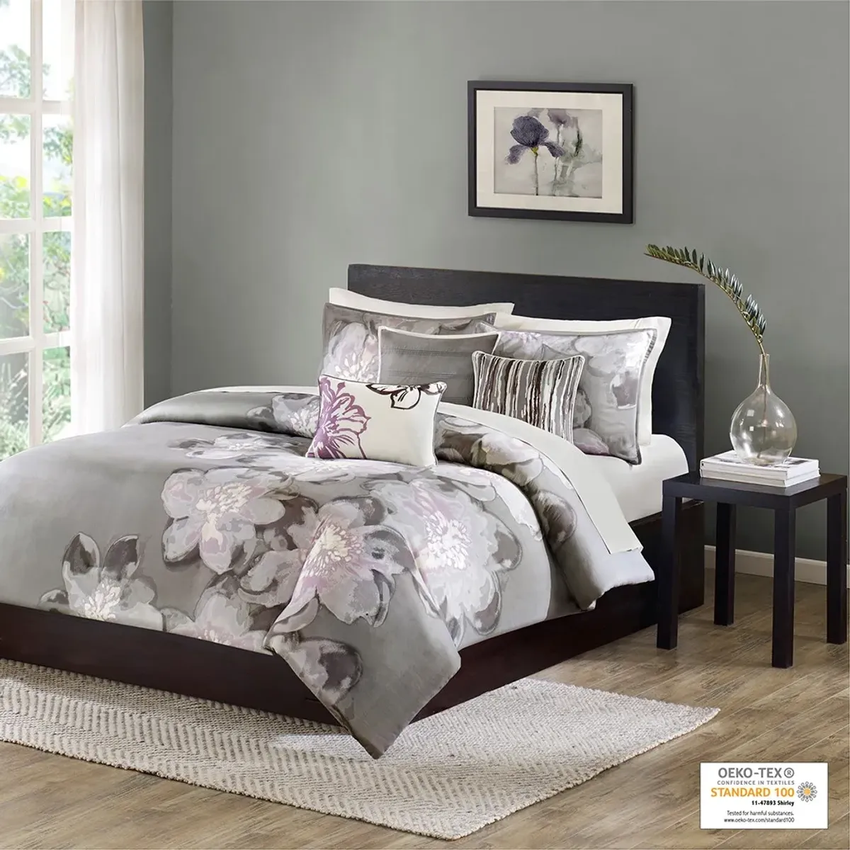 Olliix by Madison Park 6 Piece Grey Queen Serena Printed Duvet Cover Set