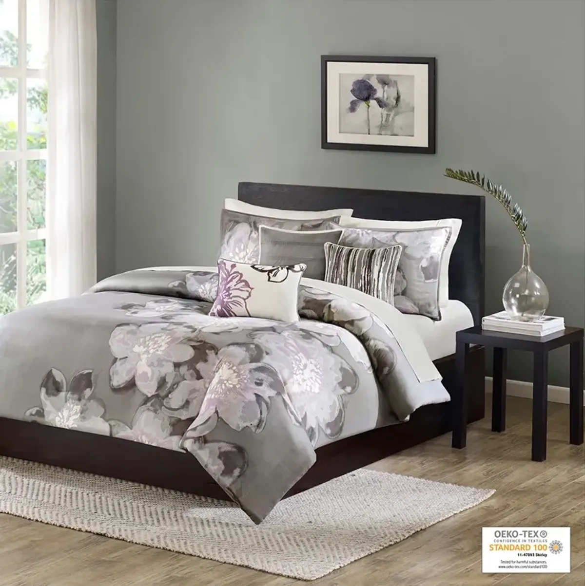 Olliix by Madison Park 6 Piece Grey Queen Serena Printed Duvet Cover Set