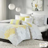 Olliix by Madison Park 6 Piece Yellow Full/Queen Lola Printed Duvet Cover Set