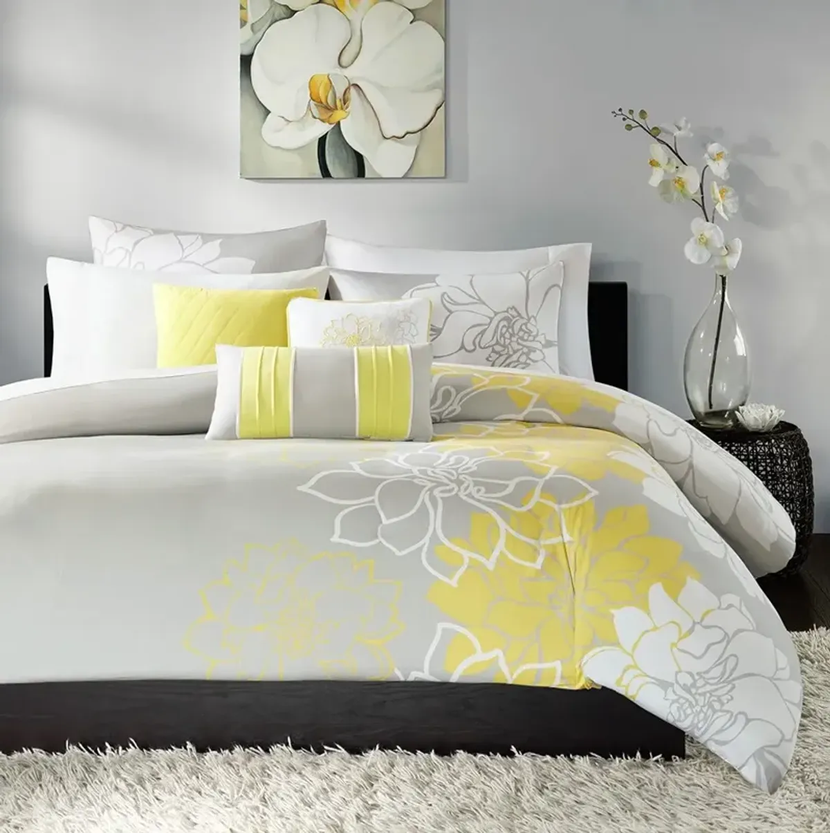 Olliix by Madison Park 6 Piece Yellow King/California King Lola Printed Duvet Cover Set