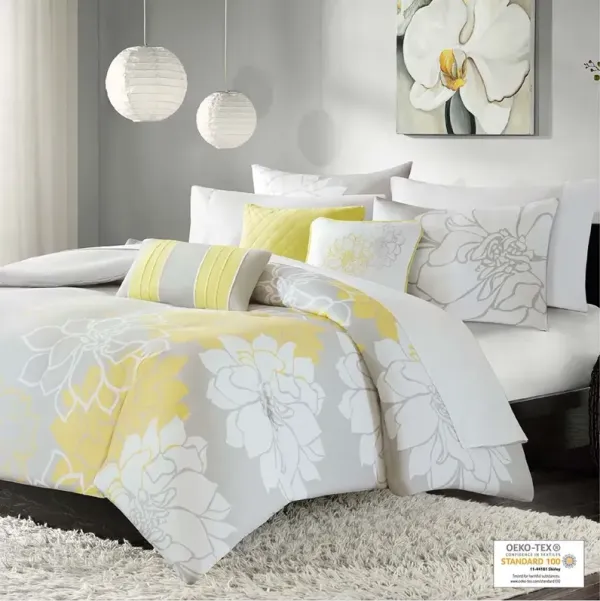 Olliix by Madison Park 6 Piece Yellow King/California King Lola Printed Duvet Cover Set