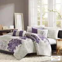 Olliix by Madison Park 6 Piece Purple Full/Queen Lola Printed Duvet Cover Set