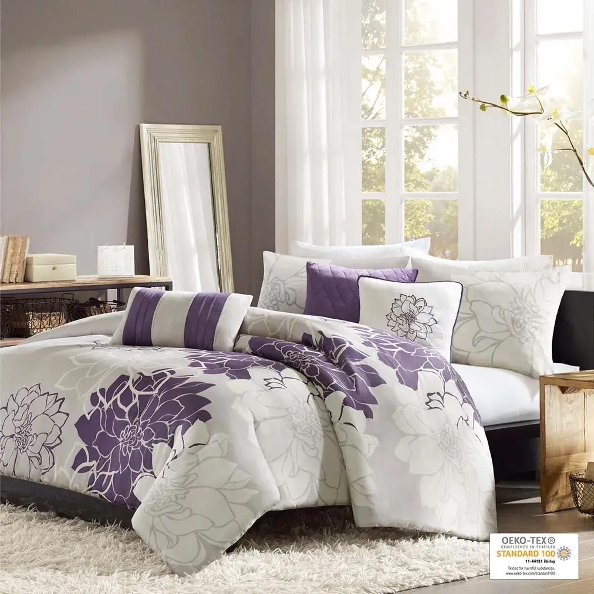 Olliix by Madison Park 6 Piece Purple King/California King Lola Printed Duvet Cover Set