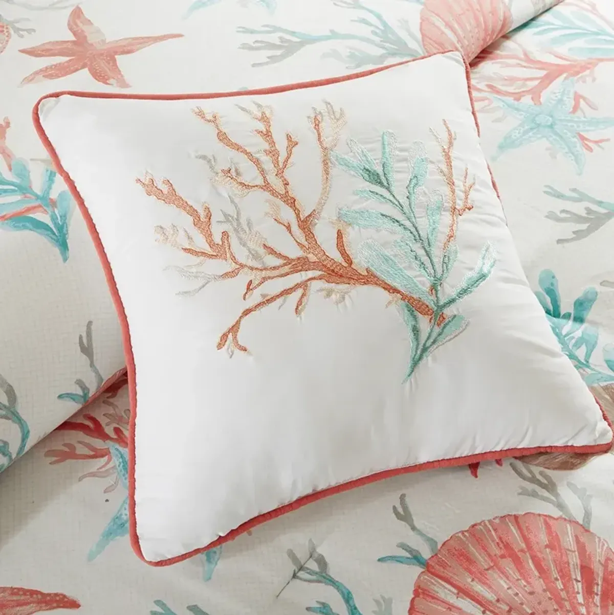 Olliix by Madison Park 6 Piece Coral Full/Queen Pebble Beach Duvet Cover Set