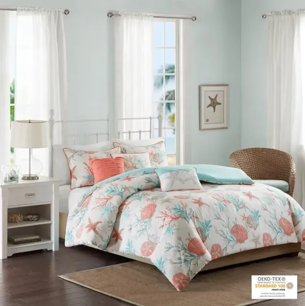 Olliix by Madison Park 6 Piece Coral Full/Queen Pebble Beach Duvet Cover Set