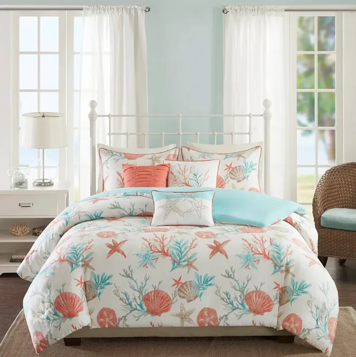 Olliix by Madison Park 6 Piece Coral King/California King Pebble Beach Duvet Cover Set