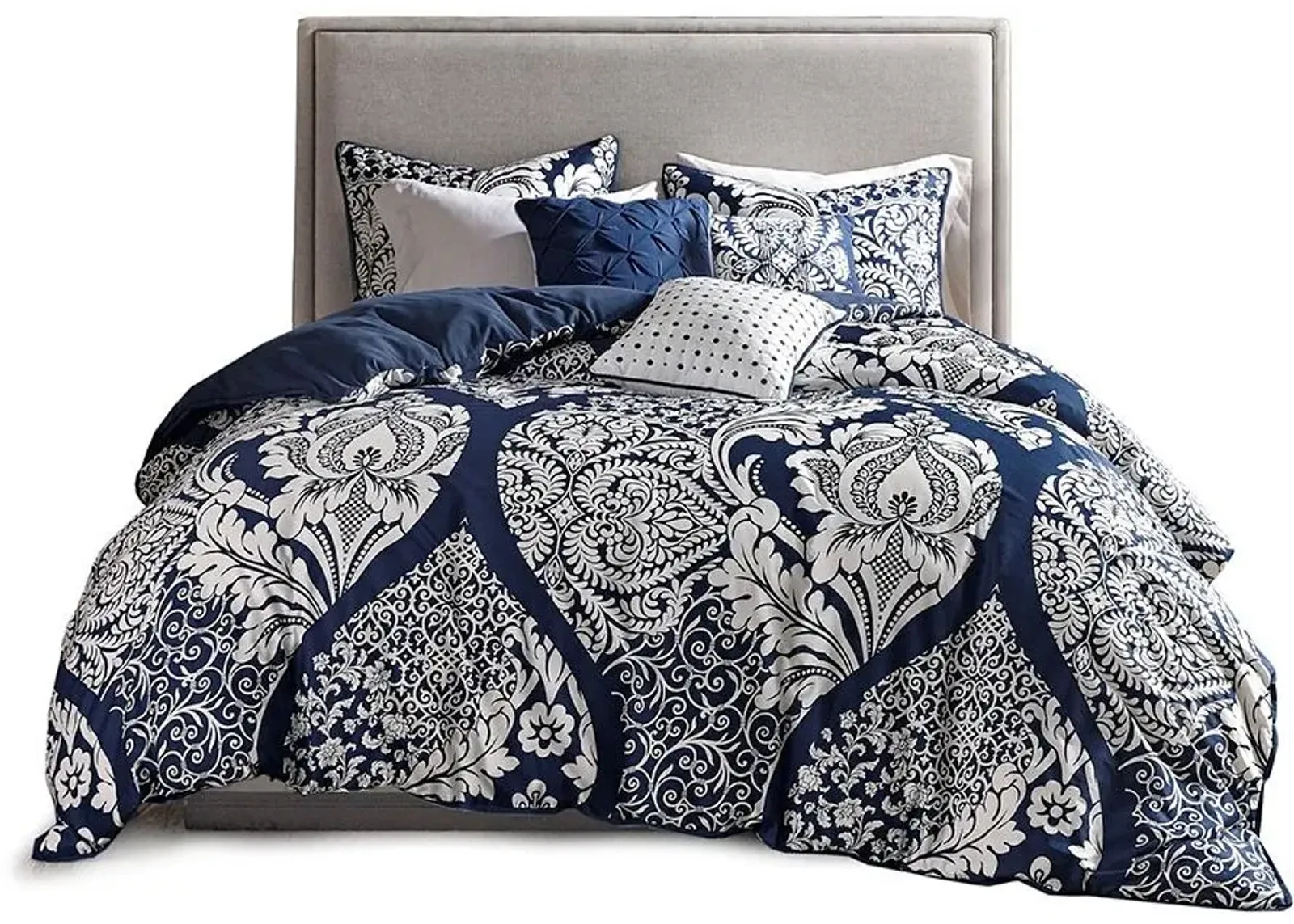 Olliix by Madison Park 6 Piece Indigo Full/Queen Vienna Printed Duvet Cover Set