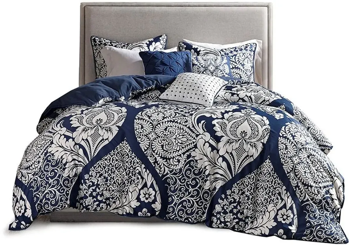 Olliix by Madison Park 6 Piece Indigo Full/Queen Vienna Printed Duvet Cover Set