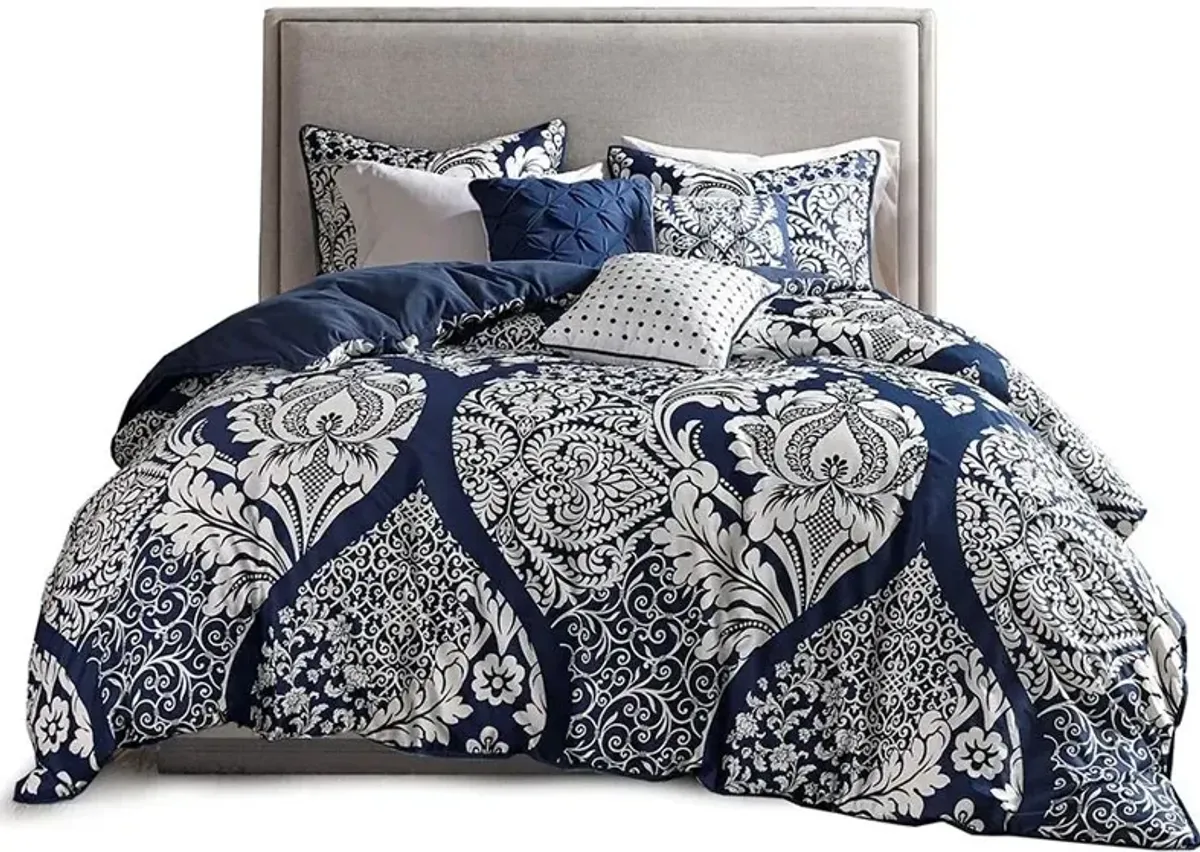 Olliix by Madison Park Vienna 6 Piece Indigo Full/Queen Printed Duvet Cover Set