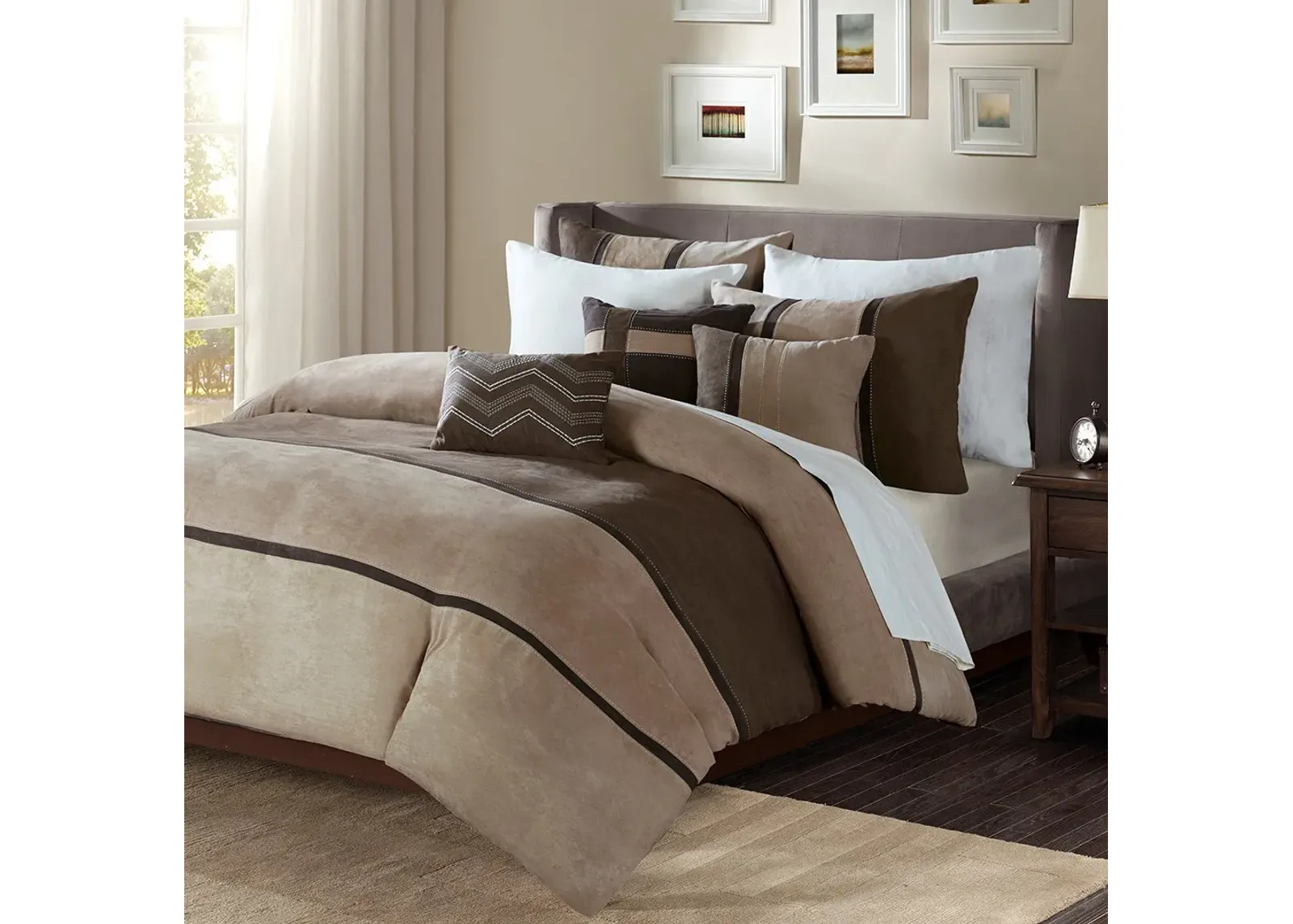 Olliix by Madison Park 6 Piece Brown Full/Queen Palisades Faux Suede Duvet Set