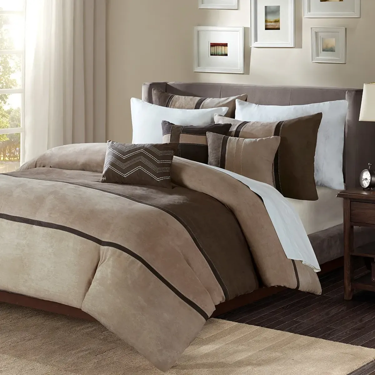 Olliix by Madison Park 6 Piece Brown Full/Queen Palisades Faux Suede Duvet Set