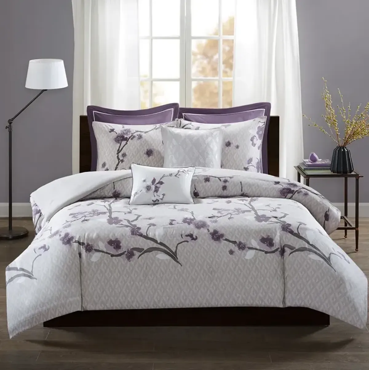 Olliix by Madison Park 7 Piece Purple Full/Queen Holly Cotton Duvet Cover Set