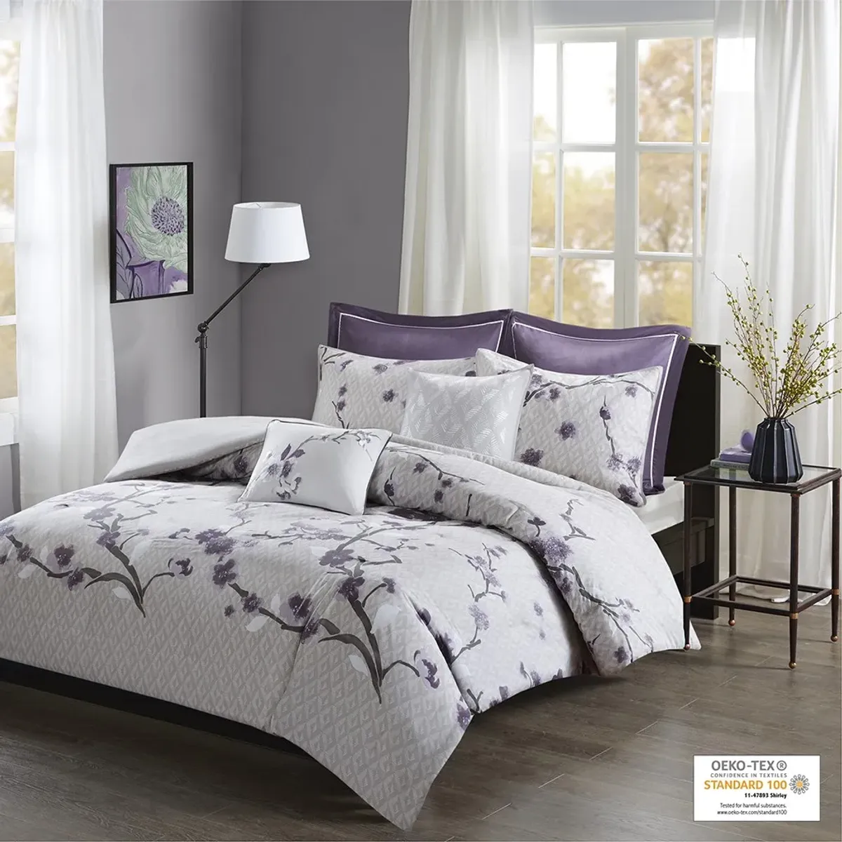 Olliix by Madison Park 7 Piece Purple Full/Queen Holly Cotton Duvet Cover Set