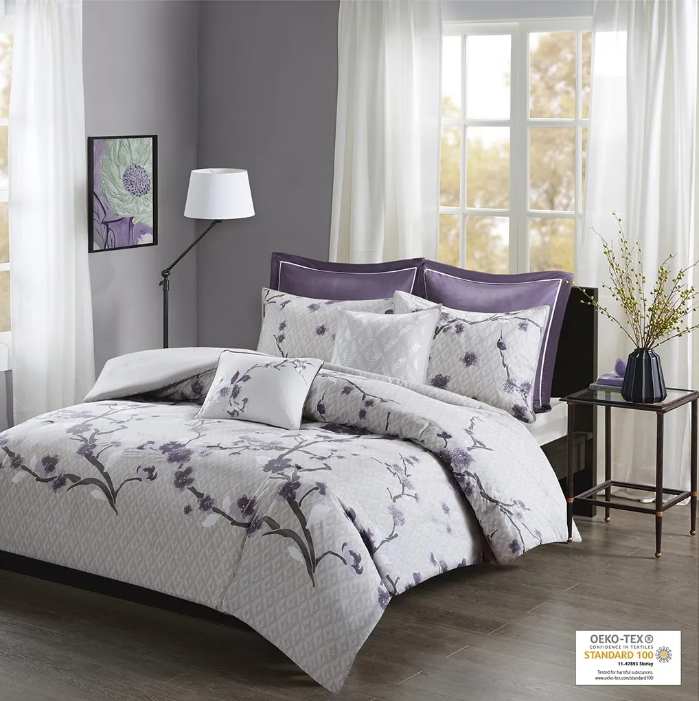 Olliix by Madison Park 7 Piece Purple Full/Queen Holly Cotton Duvet Cover Set