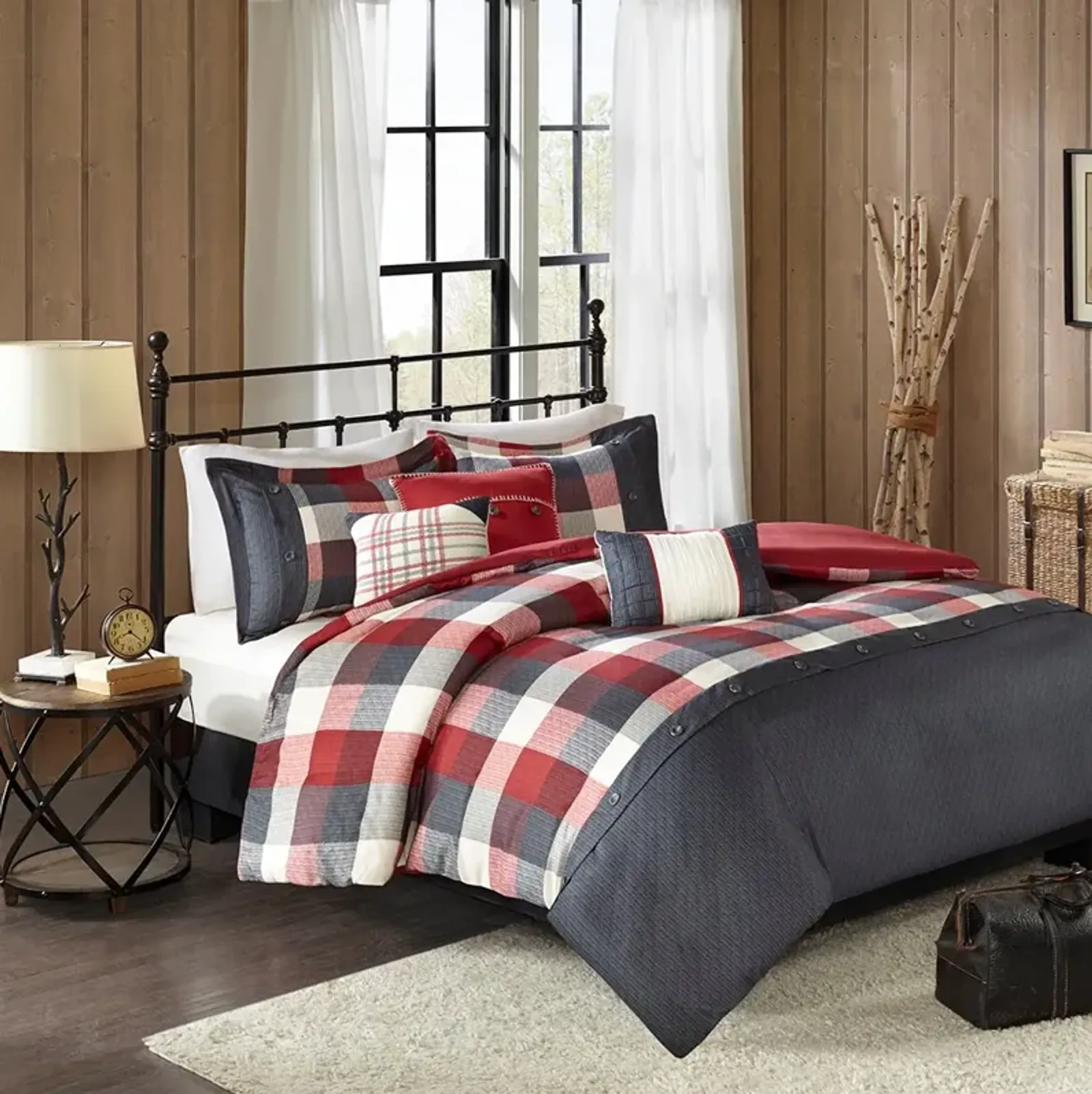 Olliix by Madison Park 6 Piece Red Full/Queen Ridge Herringbone Duvet Cover Set