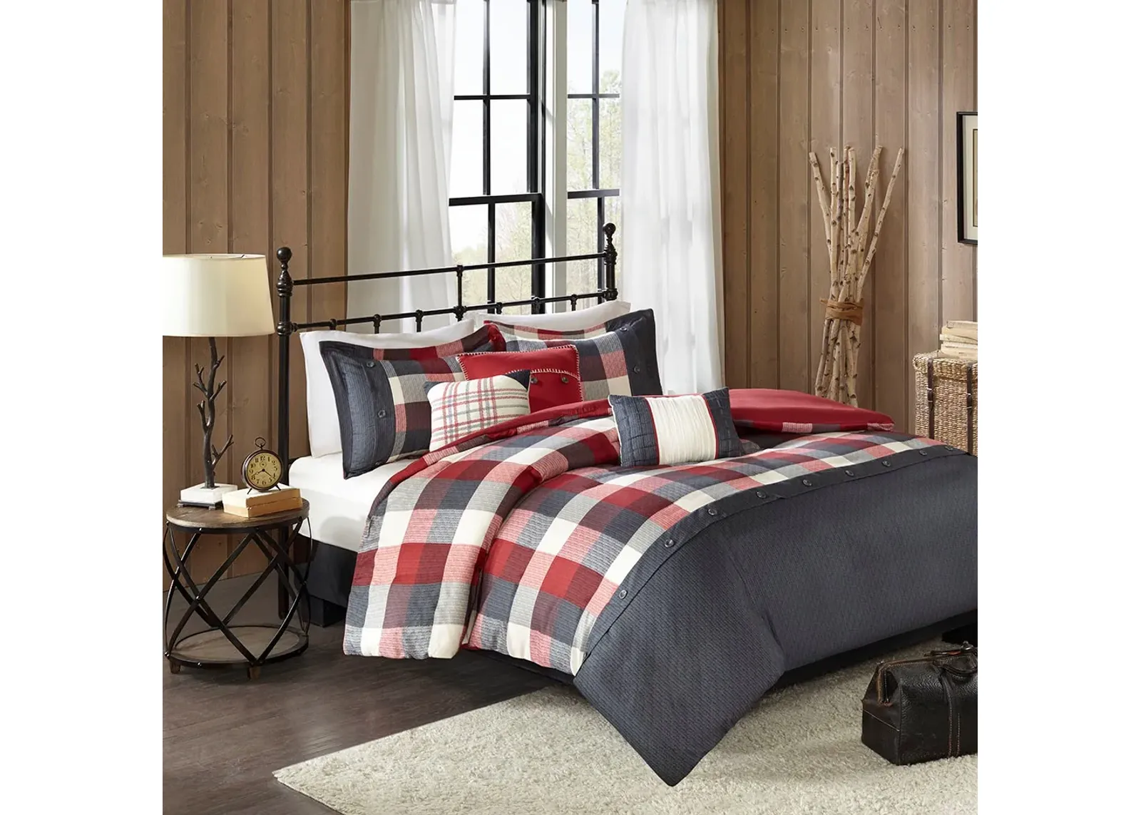 Olliix by Madison Park 6 Piece Red Full/Queen Ridge Herringbone Duvet Cover Set