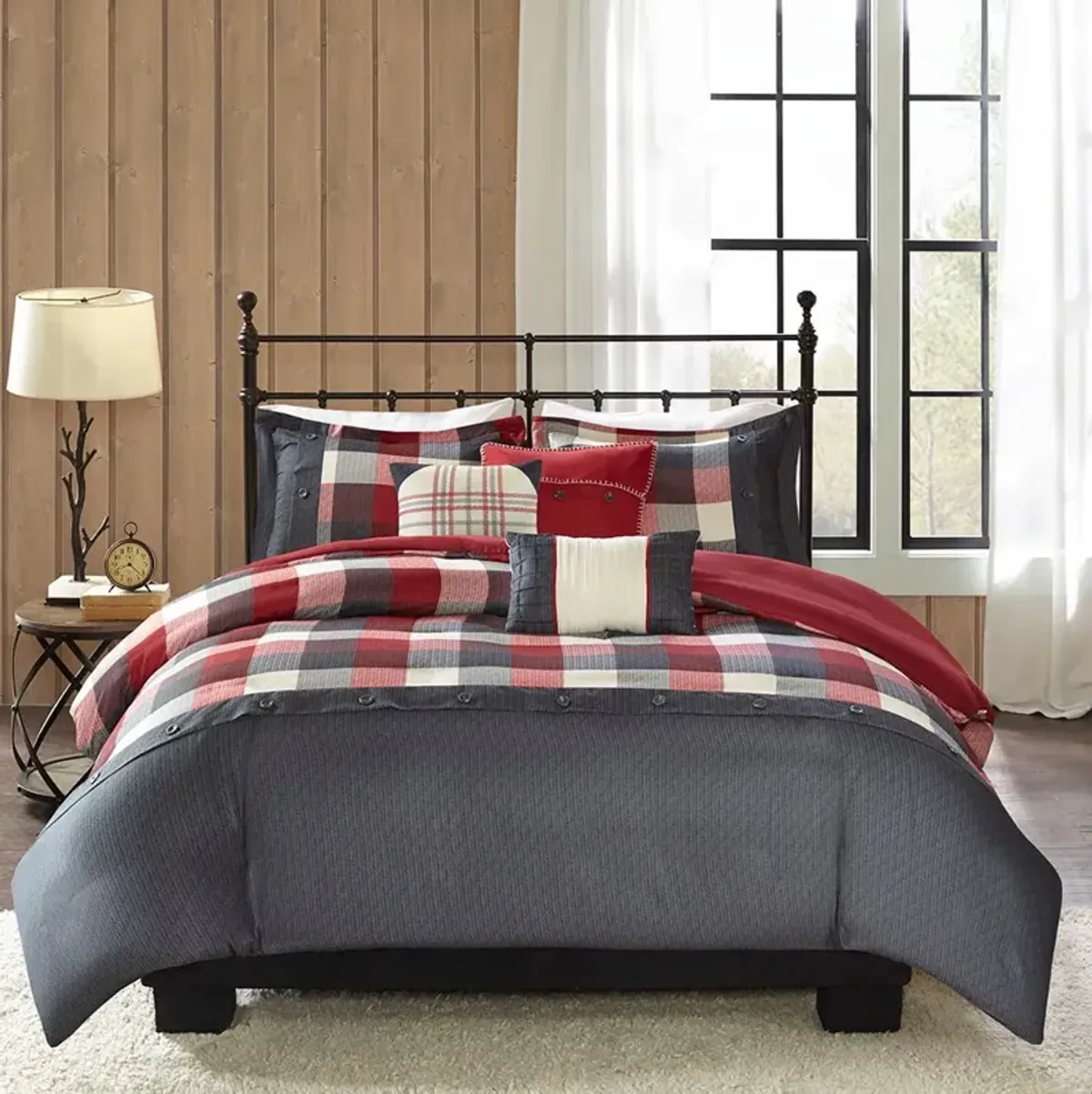 Olliix by Madison Park 6 Piece Red King/California King Ridge Herringbone Duvet Cover Set