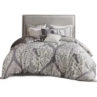 Olliix by Madison Park 6 Piece Grey Full/Queen Vienna Printed Duvet Cover Set