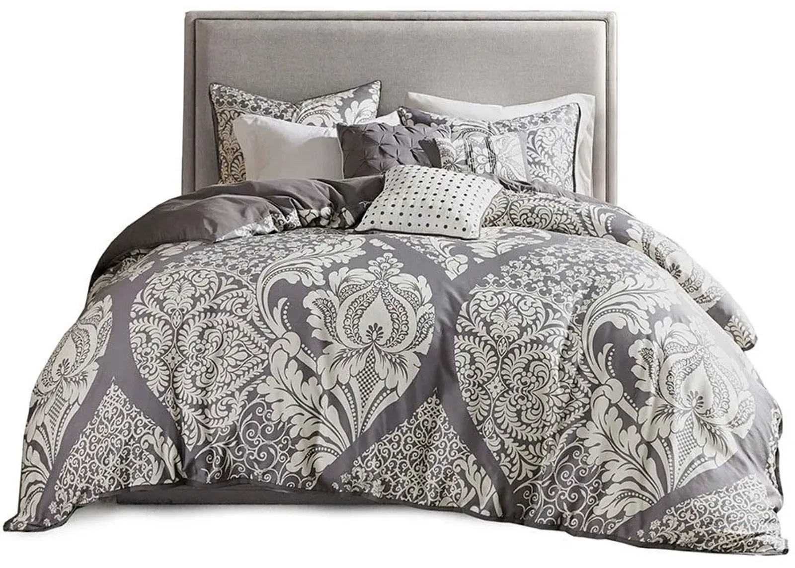 Olliix by Madison Park 6 Piece Grey Full/Queen Vienna Printed Duvet Cover Set