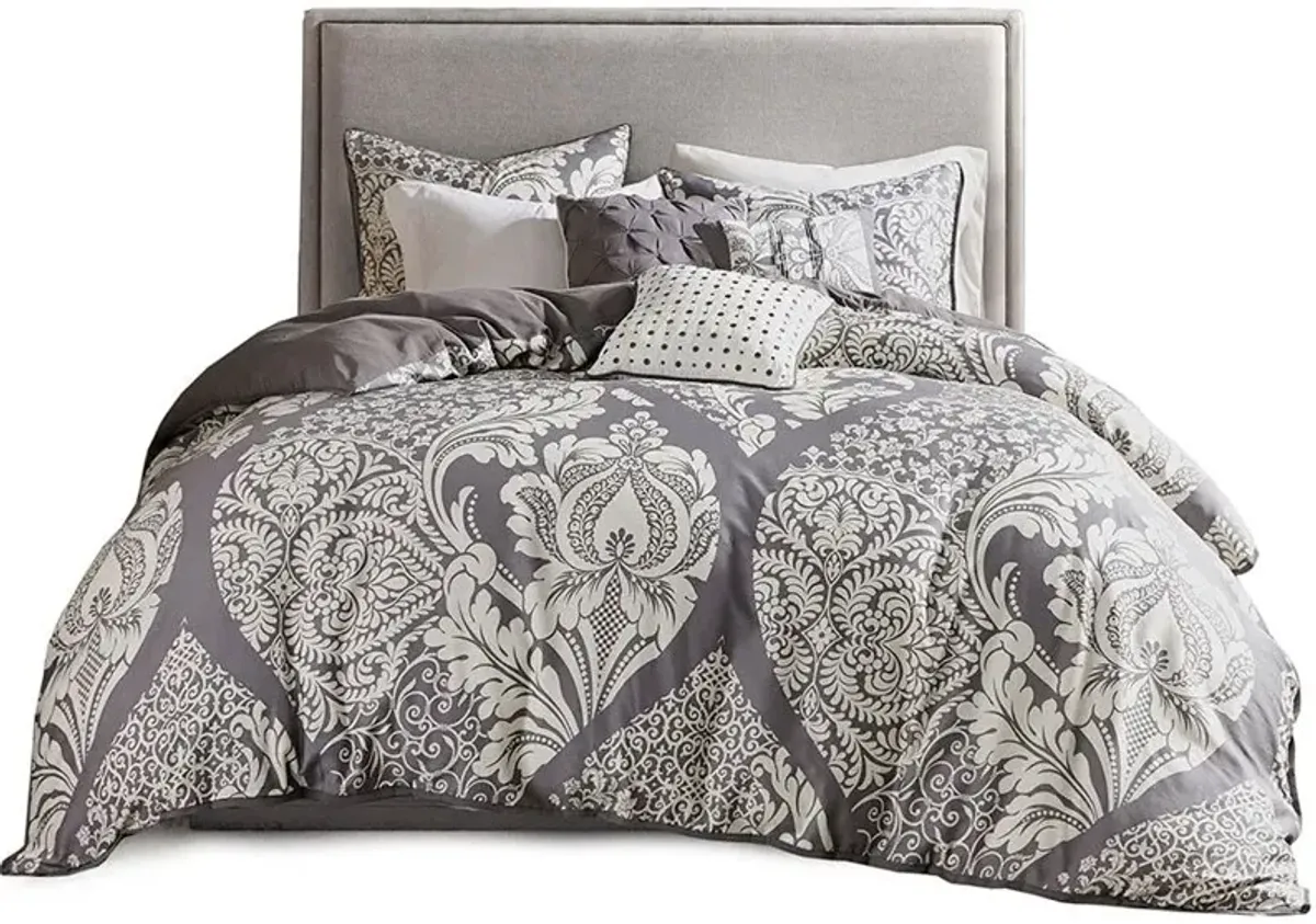 Olliix by Madison Park 6 Piece Grey Full/Queen Vienna Printed Duvet Cover Set