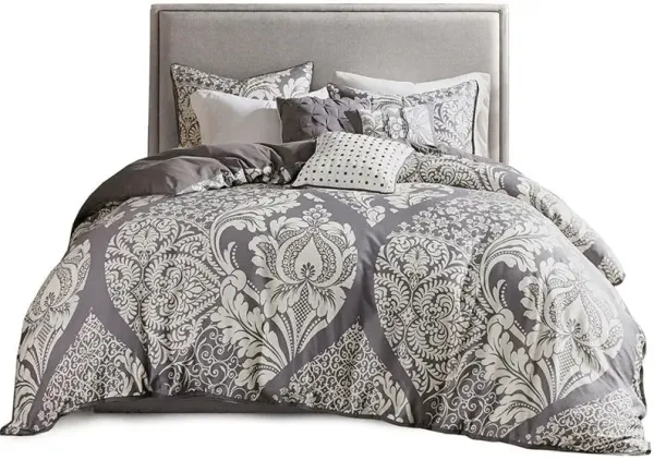 Olliix by Madison Park Vienna 6 Piece Grey Full/Queen Printed Duvet Cover Set