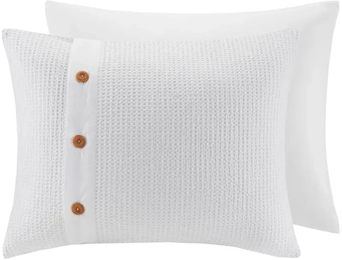 Olliix by Madison Park 3 Piece White Full/Queen Finley Cotton Waffle Weave Duvet Cover Set