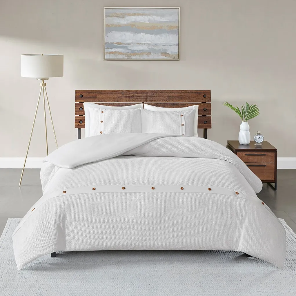 Olliix by Madison Park 3 Piece White Full/Queen Finley Cotton Waffle Weave Duvet Cover Set