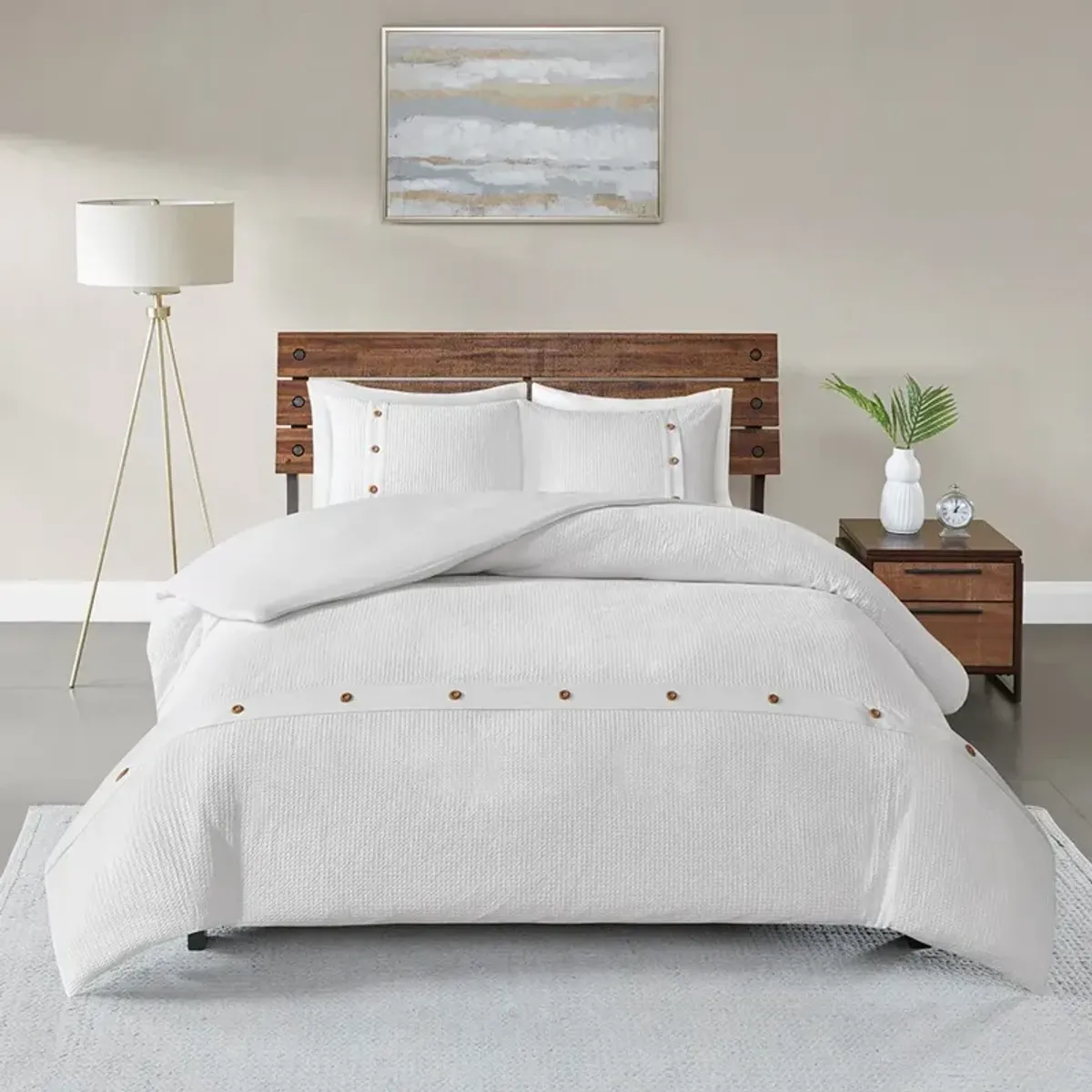 Olliix by Madison Park 3 Piece White Full/Queen Finley Cotton Waffle Weave Duvet Cover Set