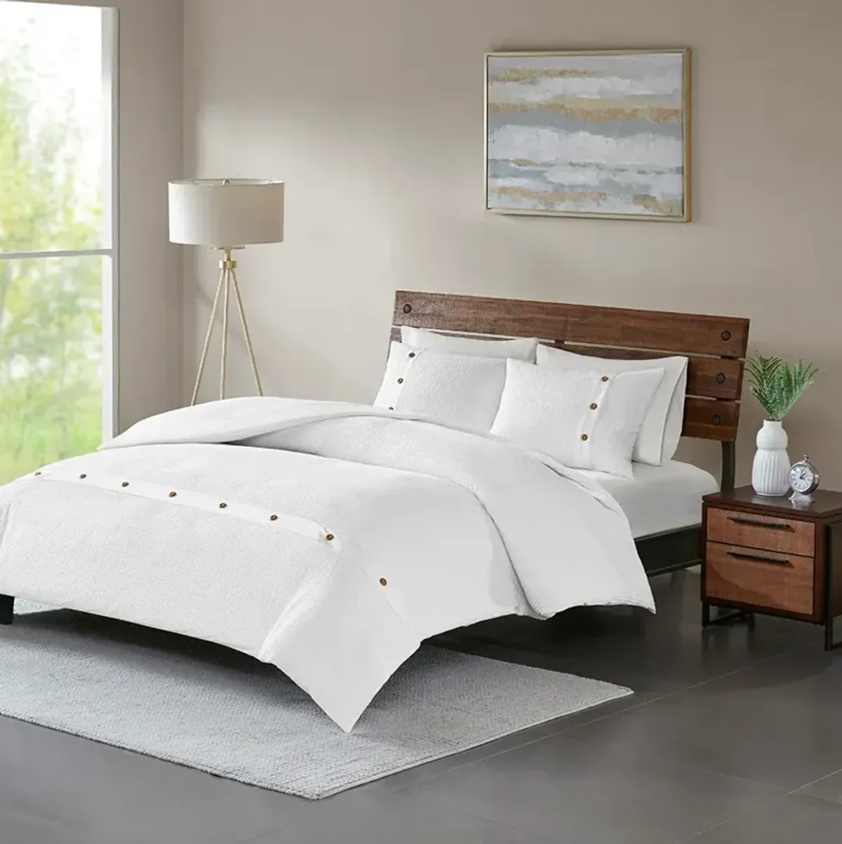 Olliix by Madison Park 3 Piece White King/California King Finley Cotton Waffle Weave Duvet Cover Set