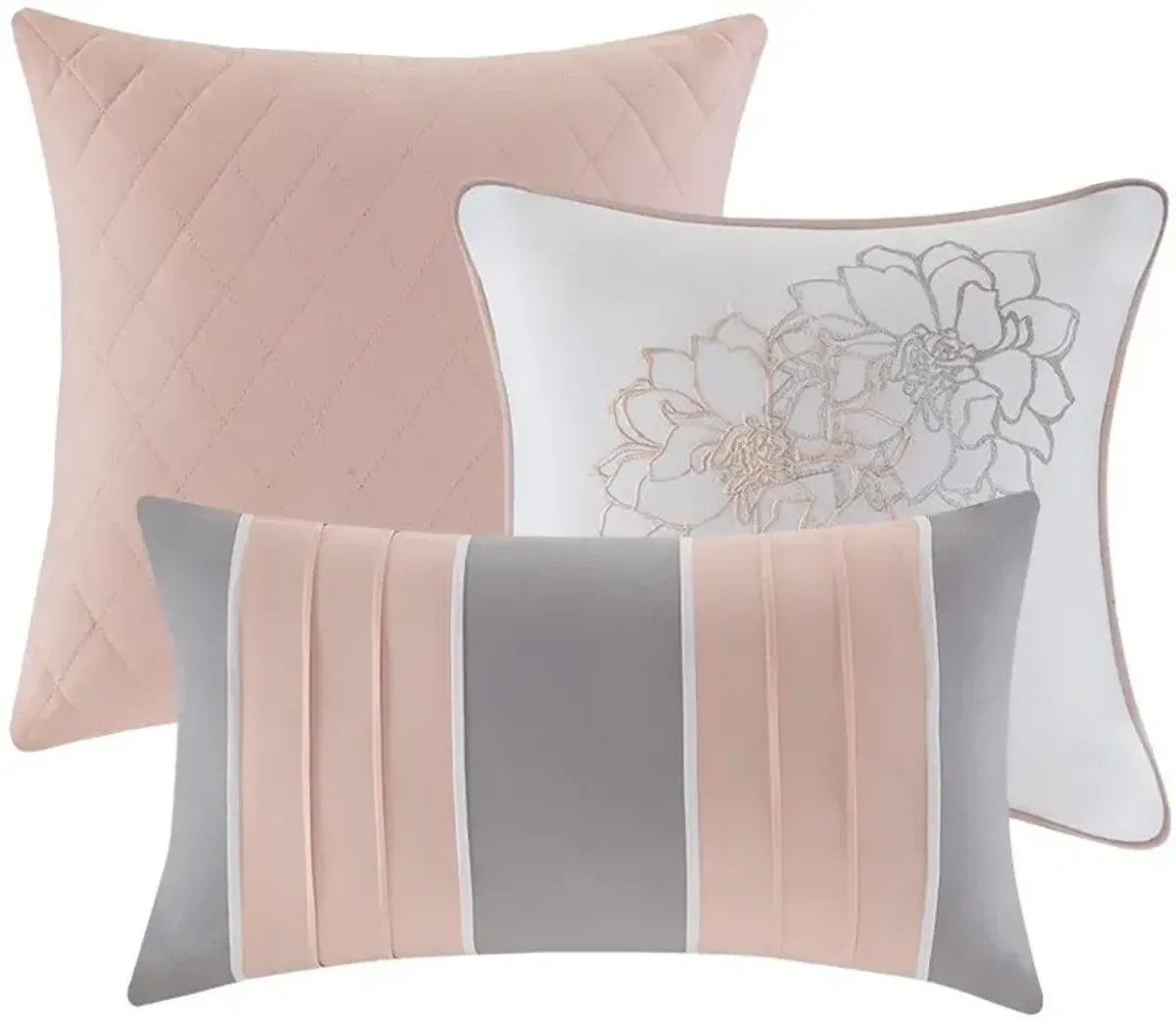 Olliix by Madison Park 6 Piece Grey/Blush Full/Queen Lola Printed Duvet Cover Set