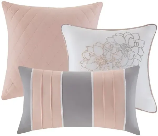 Olliix by Madison Park 6 Piece Grey/Blush Full/Queen Lola Printed Duvet Cover Set
