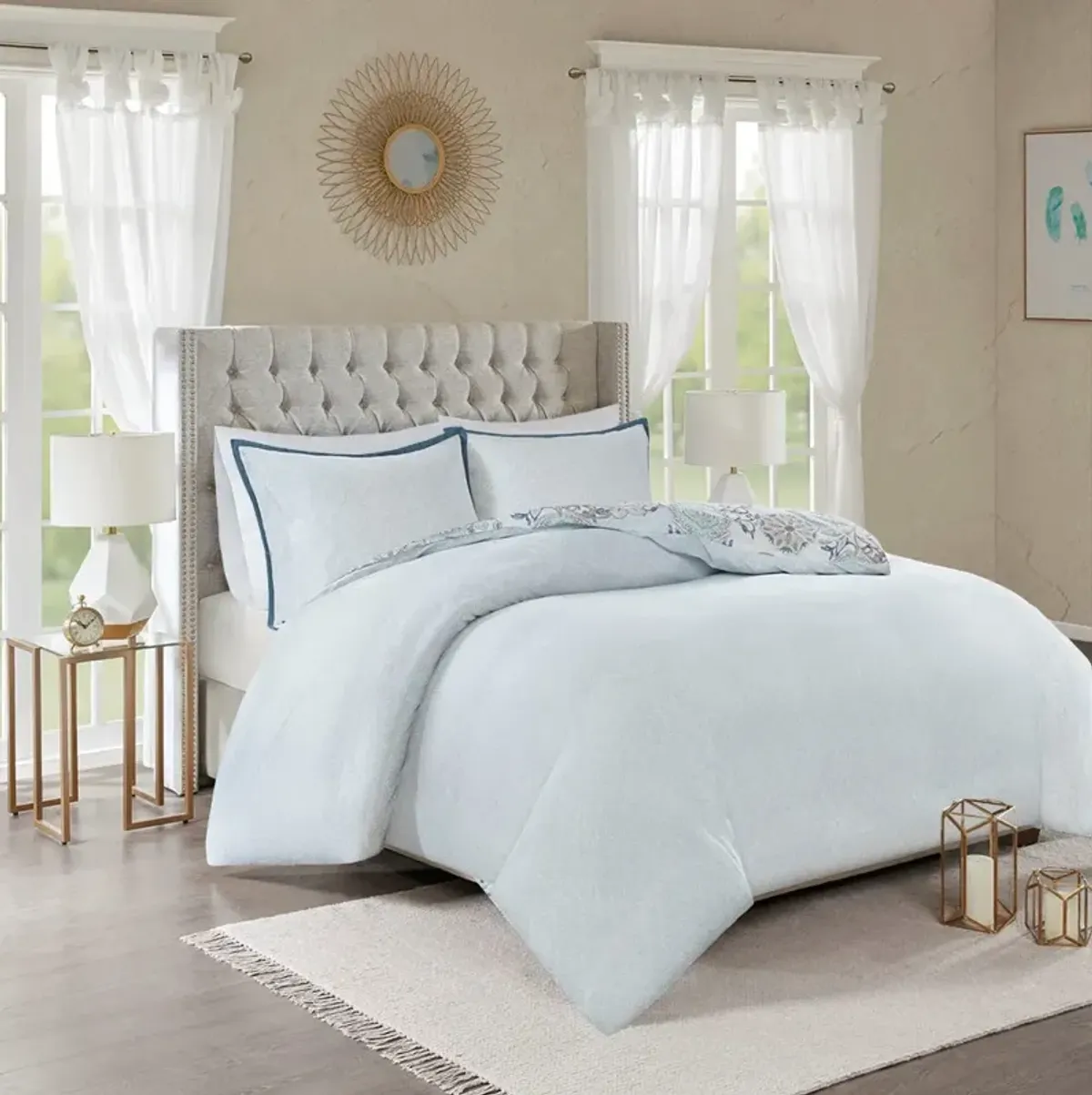 Olliix by Madison Park 3 Piece Blue King/California King Isla Cotton Printed Reversible Duvet Cover Set