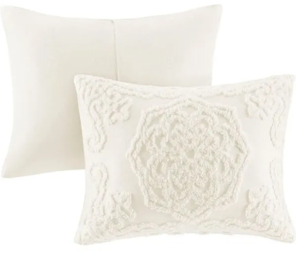 Olliix by Madison Park Ivory King/California King Laetitia Tufted Cotton Chenille Medallion Duvet Cover Set