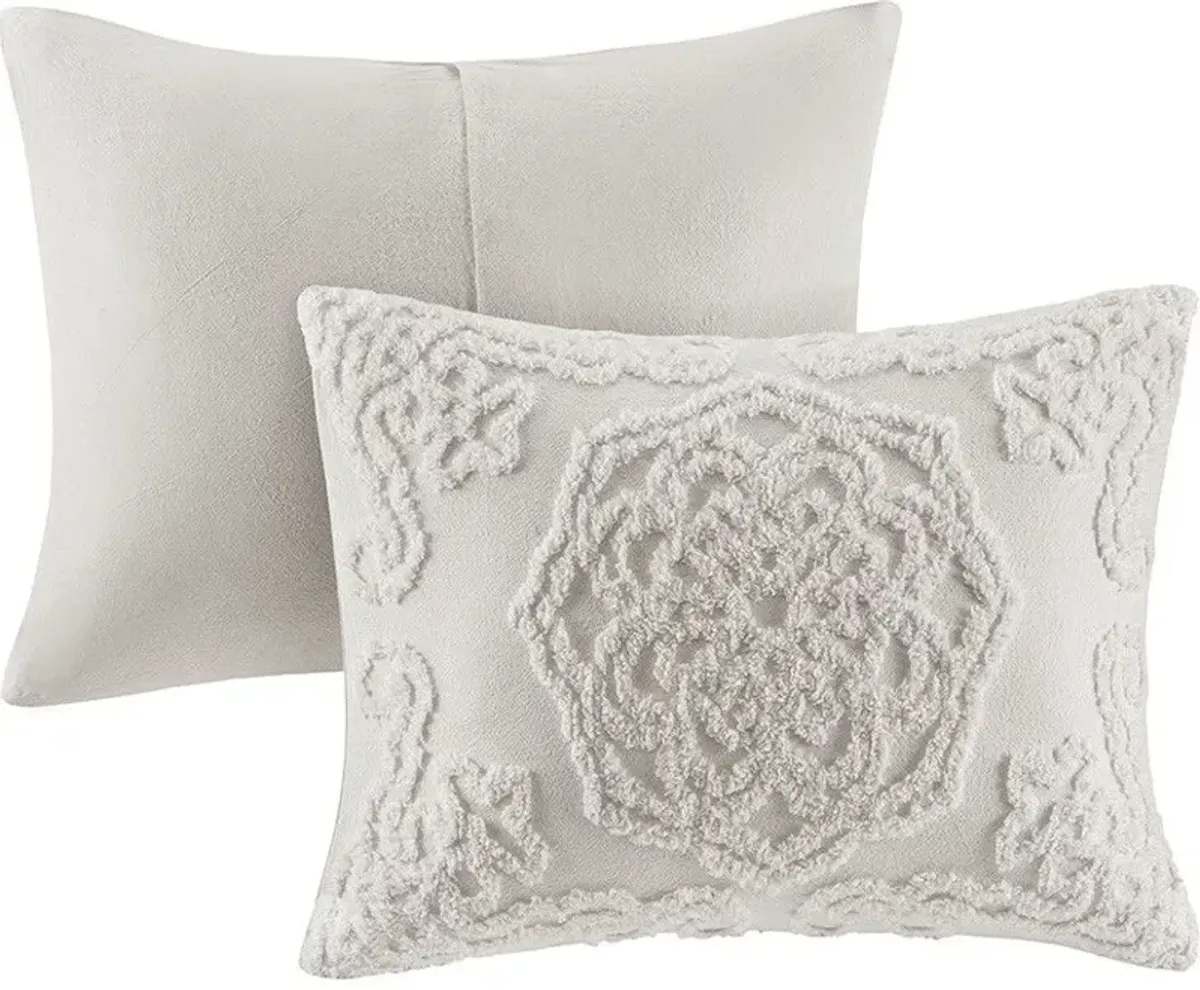 Olliix by Madison Park Grey King/California King Laetitia Tufted Cotton Chenille Medallion Duvet Cover Set