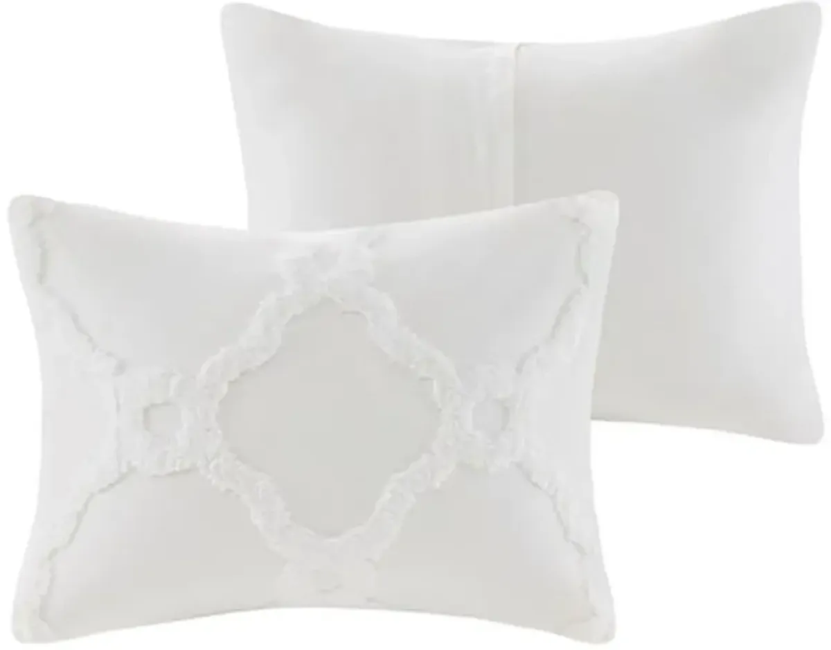 Olliix by Madison Park White Full/Queen Pacey 3 Piece Tufted Cotton Chenille Geometric Duvet Cover Set