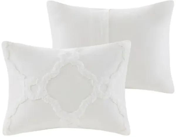 Olliix by Madison Park White Full/Queen Pacey 3 Piece Tufted Cotton Chenille Geometric Duvet Cover Set