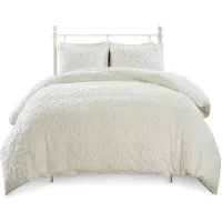Olliix by Madison Park 3 Piece White Full/Queen Sabrina Tufted Cotton Chenille Duvet Cover Set