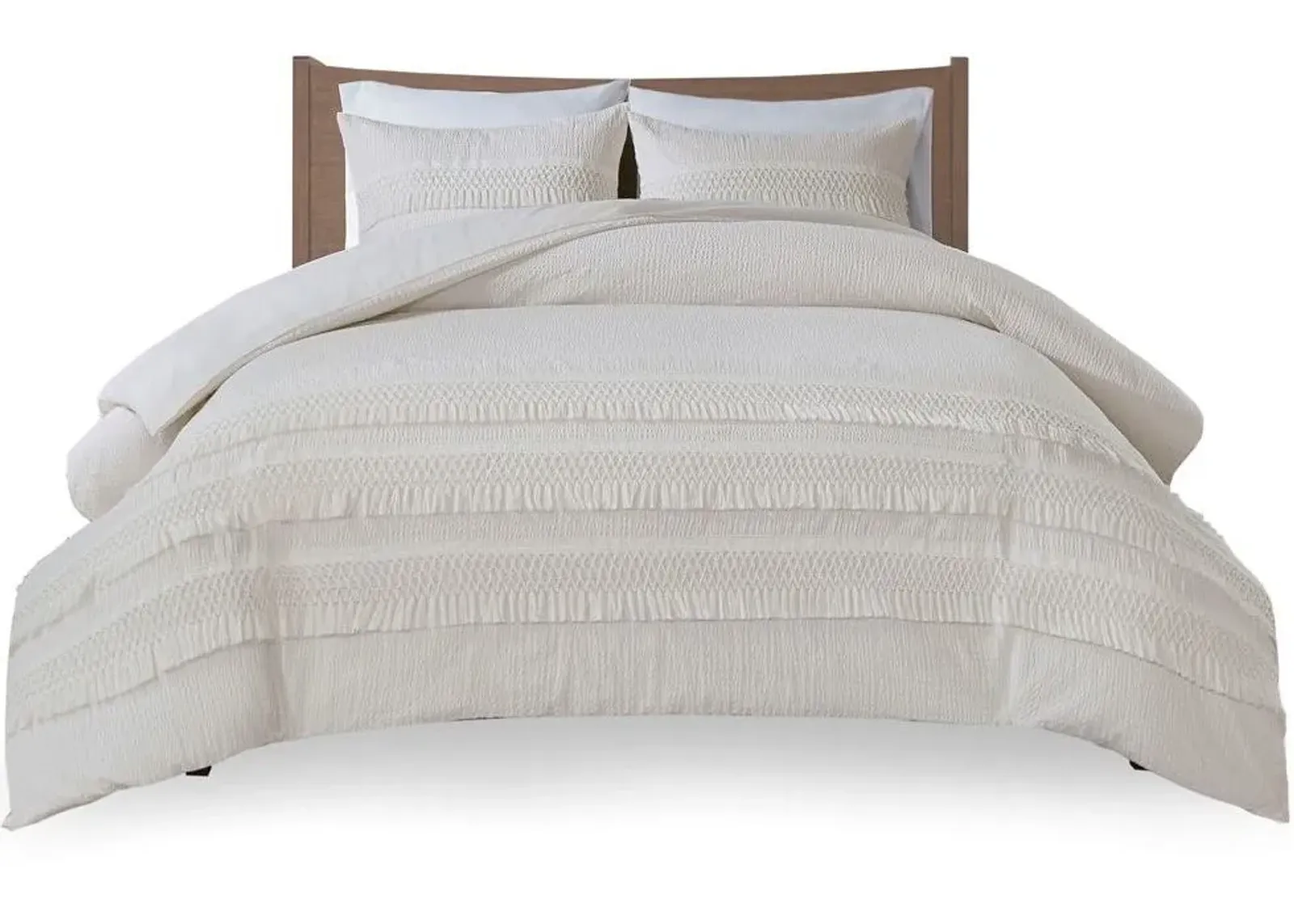 Olliix by Madison Park 3 Piece Ivory Full/Queen Amaya Cotton Seersucker Duvet Cover Set