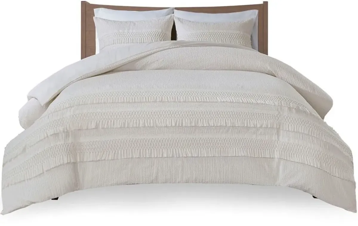 Olliix by Madison Park 3 Piece Ivory Full/Queen Amaya Cotton Seersucker Duvet Cover Set